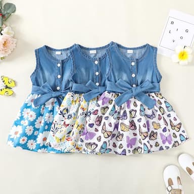 Baby Girl Clothes Summer Outfits Butterfly Sleeveless Dress Infant Denim Purple Dresses Sundress Toddler Causal Boho Dress 12-18 Months Girl Clothes - Image 4