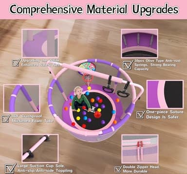 LANGXUN 60" Trampoline for Kids, 5ft Toddler Mini 6-in-1 Trampoline Indoor Outdoor with Swing, Basketball Hoop, Dart Board, Gymnastics Bar, Rings, Christmas Toys Birthday Gifts for Girls Boys Age 1-8 - Image 5