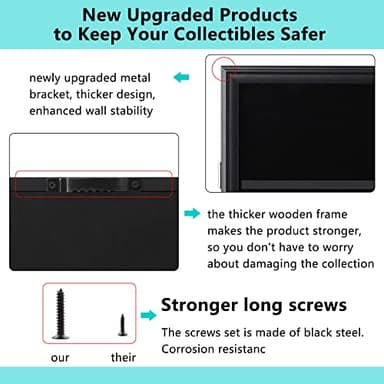 VERANI 35 Baseball Card Display Case - Graded Sports Card Display Frame - Holds Sport Cards with UV Protection Clear View Lockable Wall Cabinet for Football Basketball Hockey Trading Card Large Black - Image 3