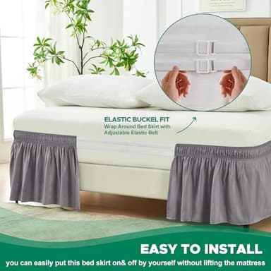 Biscaynebay Wrap Around Bed Skirts for King & Cal King Beds 15" Drop, Silver Grey Adjustable Elastic Dust Ruffles Easy Fit Wrinkle & Fade Resistant Silky Luxurious Fabric Machine Washable - Image 5