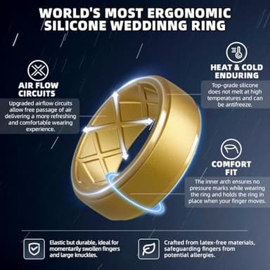 Egnaro Men's Silicone Rings 10mm Wide 2.5mm Thick Rubber Wedding Bands, Multipack 1/4/7 Breathable Comfort Fit For Workout - Image 2