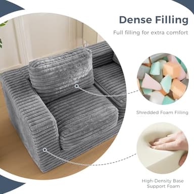 MAXYOYO Giant Bean Bag Chair for Adults, Upholstered Loveseat Floor Sofa with Pillows and Armrests, Large Bean Bag Sofa Plush Chair Bean Bag Couch for Bedroom Living Room, Grey - Image 4