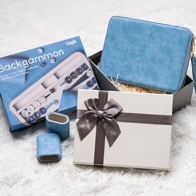 Lingle Backgammon Sets for Adults, Classic Board Game with Folding Leather Backgammon Case, Portable Travel Backgammon Game Set (Blue) - Image 5
