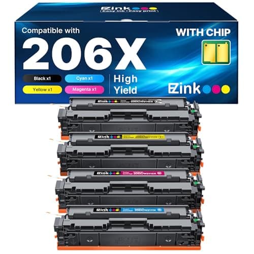 E-Z Ink 206X Toner Cartridges 4 Pack High Yield Compatible for HP 206X 206A W2110X W2110A to Use with HP Color Laserjet Pro MFP M283fdw M283cdw M283fdn M282nw M255dw M255nw M283 (with Chip -B/C/Y/M) - Image 1
