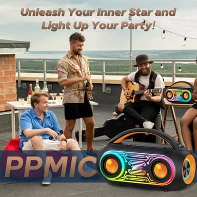 PPMIC Karaoke Machine with 2 Wireless Microphones, 36H Playtime, IPX5 Waterproof, Magic Voice, Portable Bluetooth Speaker for Home/Outdoor/Beach Parties - Image 6