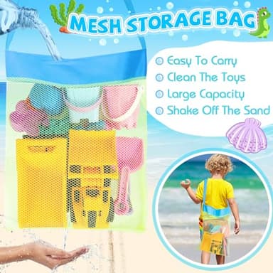 FHOZGECY Beach Toys, 35Pcs Sand Toys with 3 Construction Vehicles, 3 Collapsible Beach Bucket, Sand Castle Building Kit, Sand Molds, Shovel Set, Mesh Bag, Travel Toys for Toddlers Kids Boys Girls - Image 5