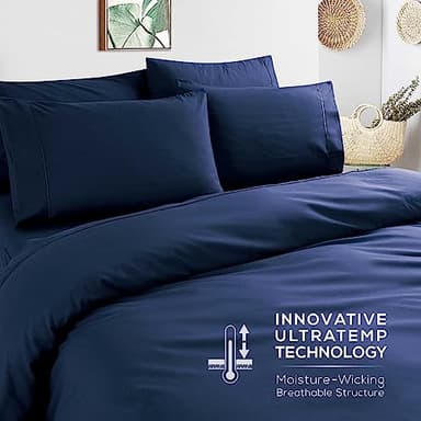 Mueller UltraTemp King Size Sheets Set – 6 Piece Premium Bedding, Silky Soft 1800 Thread Count, Cooling, Deep Pocket up to 16", Breathable Heat Transfer, Wrinkle-Resistant & Hypoallergenic, Navy - Image 6