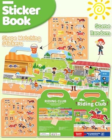 Benresive Reusable Sticker Book for Toddlers 2-4 Years, Fun Travel Stickers for Kids, Waterproof Sticker Books for Toddlers 1-3, Crafts Activities for Todddlers 1-3 2-4 3-5 - Riding - Image 3