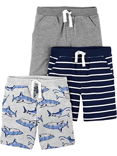 Simple Joys by Carter's Baby Boys' Multi-Pack Knit Shorts, Grey/Light Grey Heather Sharks/Navy Stripe, 3-6 Months - Image 1