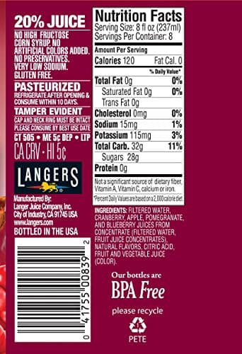 Langers Juice Cocktail, Cranberry Pomegranate Blueberry, 64 Fl Oz (Pack of 8) - Image 2