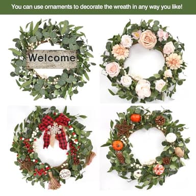 CEWOR 20in Eucalyptus Wreath for Front Door Spring Wreath for Farmhouse Front Porch Home Window Decor - Image 6