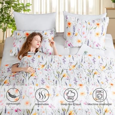 ROMROL Quilt Set Queen Size Floral Quilt Bedding Set 3 Pieces Quilted Bedspread Lightweight Coverlet Set Garden Patchwork Style Soft Reversible Quilted Sets with 2 Pillow Shams for All Season - Image 5