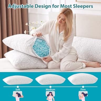 WGAKCED Cooling Pillows for Sleeping 2 Pack, Adjustable Shredded Memory Foam Pillows Queen Size Set of 2, Firm Bed Pillows for Side Back Stomach Hot Sleepers, Cold Pillow with Removable Washable Cover - Image 5