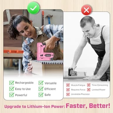 Bielmeier Pink Cordless Staple Gun, 2-in-1 Nail Gun Battery Powered with 2600Pcs Staples and Nails, 4V Brad Nailer Tacker Electric Stapler for Upholstery, Material Repair, Carpentry, Wood, DIY - Image 4