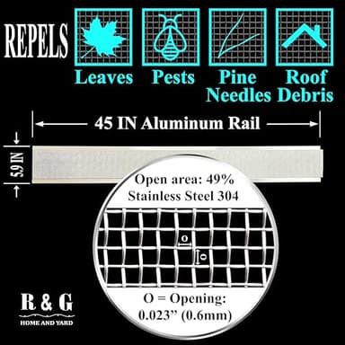 R & G Home and Yard Gutter Guard - True 45 FT Set (5.9 in x 45 in, 12 PCS), Fit 5 Inch Gutter and Smaller Gutters - Premium Stainless Steel Micro Mesh Gutter Guards - Contractor Grade, Easy DIY - Image 3