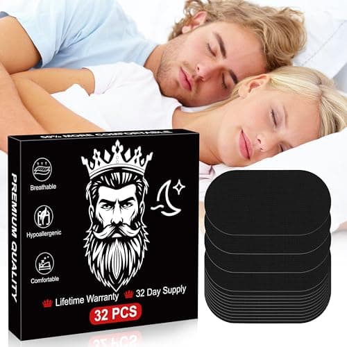 Mouth Tape for Sleeping - 32 Pack Black Anti-Snoring Strips for Improved Nose Breathing and Snore Reduction,Gentle Transparent Tape Strips, Pain-Free Removal and Hypoallergic Tape - Image 1