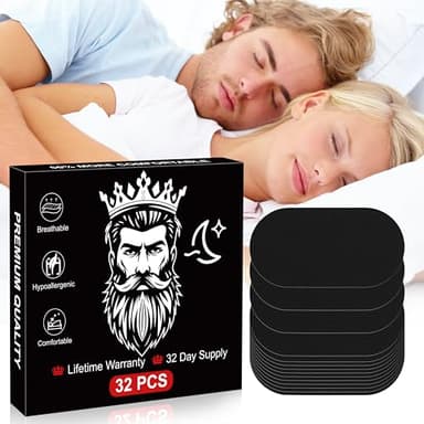 Mouth Tape for Sleeping - 32 Pack Black Anti-Snoring Strips for Improved Nose Breathing and Snore Reduction,Gentle Transparent Tape Strips, Pain-Free Removal and Hypoallergic Tape - Image 1