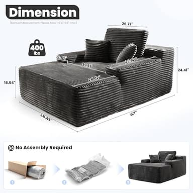 ovios 67'' Chaise Lounge Chair Indoor, Oversized Upholstered Sofa Bed, Sleeper Couch Reading Chairs Fluffy Plush Faux Fur Cloud Sofas Couches for Living Room, Grey - Image 2