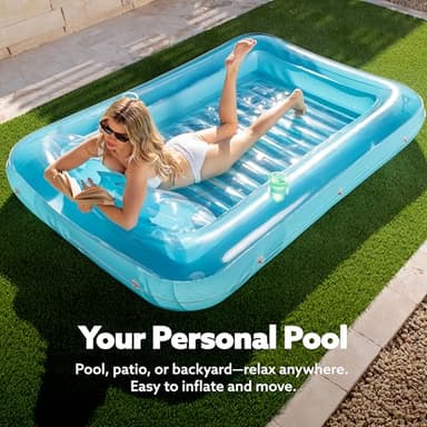 SLOOSH Inflatable Tanning Pool Lounger Float, 85" x 57" Extra Large Pool Floats Adult with Pillow, 4 in 1 Suntan Tub Raft Floatie,Sunbathing Bed Lounge for Water Blow Up Ball Pit Party Gifts, XL-Blue - Image 3