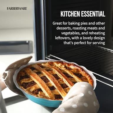Farberware Bakers Advantage Durable Stoneware Ceramic Pie Dish, Ideal for Making Sweet and Savory Dishes, Heat Resistant, 10 Inch, Teal - Image 5