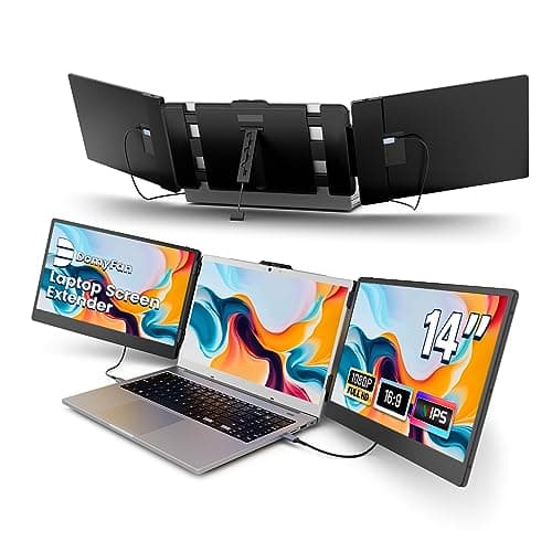 domyfan 14" Laptop Screen Extender, FHD 1080P IPS Triple Portable Monitor for Laptop, HDMI/USB-A/Type-C for Windows, Mac, Android, Chrome, Switch & PS5, Work with 13.3”-17” Laptops - Image 1