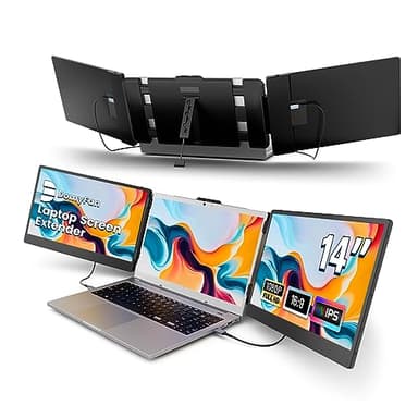 domyfan 14" Laptop Screen Extender, FHD 1080P IPS Triple Portable Monitor for Laptop, HDMI/USB-A/Type-C for Windows, Mac, Android, Chrome, Switch & PS5, Work with 13.3”-17” Laptops - Image 1