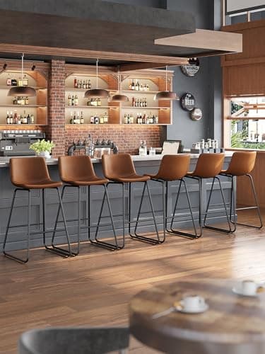 Aowos Bar Stools Set of 2, 26 Inches Counter Height Bar Stools with Back, Modern Faux Leather Barstools with Metal Legs and Footrest, Bar Chairs for Kitchens Island (Dark Brown) - Image 7