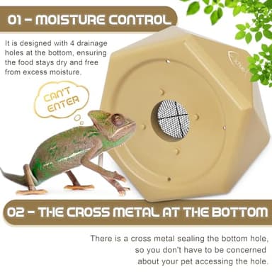Fischuel Chameleon Feeding Bowl, Hanging Insect Feeder with a Pillar for Prey to Climb Up, Suitable for Chameleon, Bearded Dragon, Lizard, Iguana, Gecko(Khaki) - Image 2