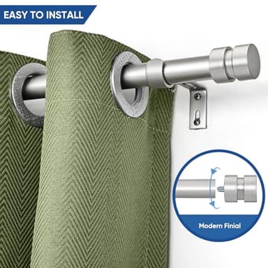 Briofox Silver Curtain Rods for Windows 48 To 84 Inch Heavy Duty Modern End Cap 1 Inch Curtain Rods Adjustable Decorative Drapery Rod for Home,Office,Apartment,Farmhouse - Image 2