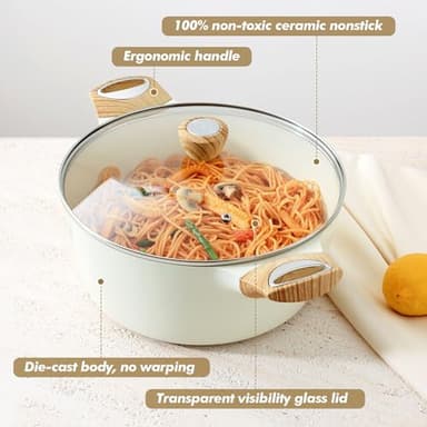 SENSARTE Ceramic Nonstick Stock Pot with Lid, 2.6/4.5/6.6 QT Soup Pot Casserole Pot, Non-toxic Healthy Pasta Pot, Large Cooking Pot Stew Pot, Induction Compatible, PFOA PFAS PTFE Free, White - Image 7