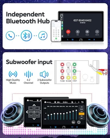 PLZ Single Din Car Stereo Wireless Apple Carplay Android Auto Radio, 10.1" Car Play Touch Screen, Bluetooth 5.3 Car Audio Receiver, 4.2 Channel 240W, Subwoofers, Backup Camera, Navigation, FM/AM, SWC - Image 4