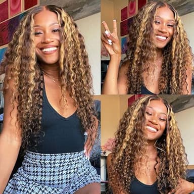 Kdmidun Ombre Highlight Deep Wave Lace Front Wigs Human Hair P4/27 13x6 Curly Frontal Wigs for Women Glueless Honey Blonde Curly Wigs Pre Plucked (13x6 highlight deep wave wig, 30 Inch) - Image 2