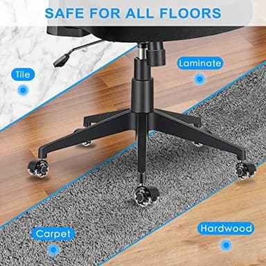 Office Chair Caster Wheels (Set of 5),Heavy-Duty Chair Wheels Support 2200lbs,Mute Rubber Chair Casters for Hardwood Floors and Carpet,2 Inch Universal Fit (Black) - Image 3