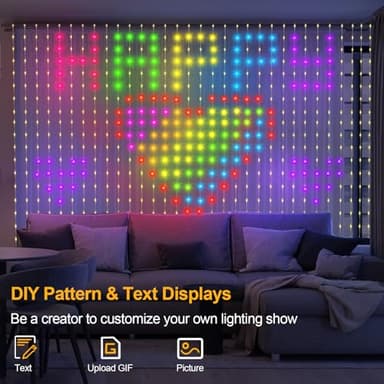 echosari Curtain Lights Plug in, 400 LED Smart Curtain Lights 6.6 x 6.6ft with APP & Remote RGB & IC DIY Pattern Music Sync for Bedroom Backdrop Decor - Image 5