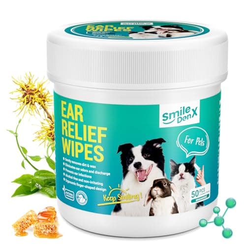 SmileDenX Pet Ear Wipes, Ear Cleaner Wipes for Dogs & Cats, Enzymes and Baking Soda - Fast Relief Ear Itching and Inflammation, Dog Ear Infection Treatment, Remove Dirt and Wax Build Up, 50 Count - Image 1