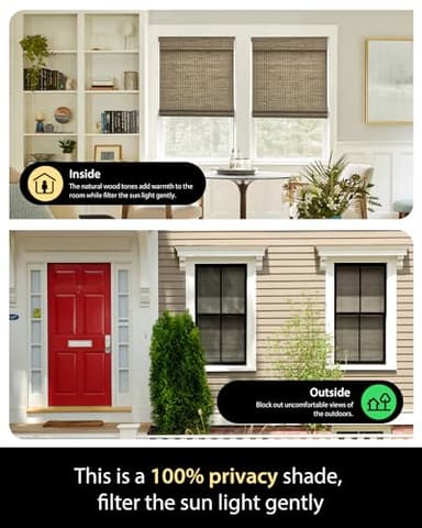 UNISHADES Cordless Bamboo Roman Shades for Windows, Blinds Size (27 1/2" W × 64" H) Colour (BDP-Driftwood) Fits Windows (27 3/4" W × 64" H) - Image 2