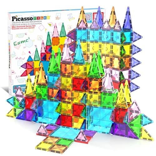 PicassoTiles 60 pcs Mini Magnetic Tiles Magnet Toys Travel-Friendly On-The-Go Building Blocks for Kids Compact Lightweight Creative playset Preschool Montessori Early Learning STEM Kids Toy Ages 3+. - Image 1