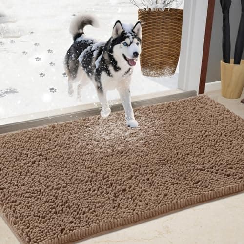 IM HOME Chenille Absorbent Outdoor Doormat 36" x 24", Washable Muddy Door Mats for Dog Non Slip Indoor Doormat Dog Mat for Muddy Paw Front Inside Doormats for Entryway Camel - Image 1