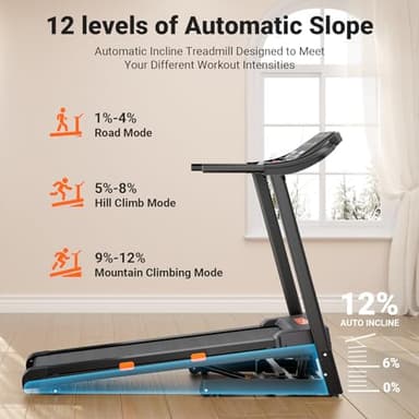 THERUN Incline Treadmill, 0-12% Auto Incline Treadmills for Running and Walking, 300 lbs Weight Capacity, Wide Belt, 3.0 HP, 18" LED Screen, 2 Layers Shock-Absorbing - Image 5