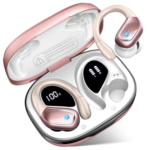 Wireless Earbud, Bluetooth 5.4 Headphones IP7 Waterproof for Sport, 75H Running Wireless Earphones with ENC Noise Canceling Mic, Deep Bass Over Ear bud with Earhooks for Android/iOS, Workout, Wine Red