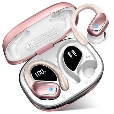 Wireless Earbud, Bluetooth 5.4 Headphones IP7 Waterproof for Sport, 75H Running Wireless Earphones with ENC Noise Canceling Mic, Deep Bass Over Ear bud with Earhooks for Android/iOS, Workout, Wine Red
