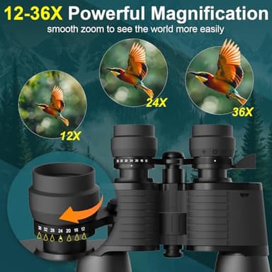 12-36x52 Binoculars for Adults High Powered - Opaita Zoom with Clear Low Light Vision for Hunting - HD for Bird Watching Stargazing Cruise Ship Travel Hiking Opera - Image 2