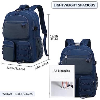 Lohol Water Resistant Daypack with Mulitiple Pockets for School Travel Outdoor College, 15.6 inch Laptop Backpack for Men and Women (Navy Blue) - Image 3