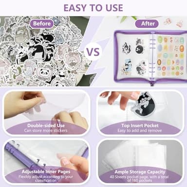 Ruatu Sticker Organizer Binder Sticker Storage Album A5 Sticker Book Collecting Album for Collecting Sticker Reusable Sticker Keeper Holder Book for Adult with Pockets and Zipper (purple) - Image 4