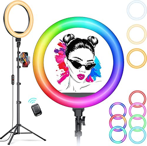 Kaiess 10.2" Selfie Ring Light with 65" Adjustable Tripod Stand & Phone Holder for Live Stream/Makeup, Upgraded Dimmable LED Ringlight for Tiktok/YouTube/Zoom Meeting/Photography (RGB) - Image 1