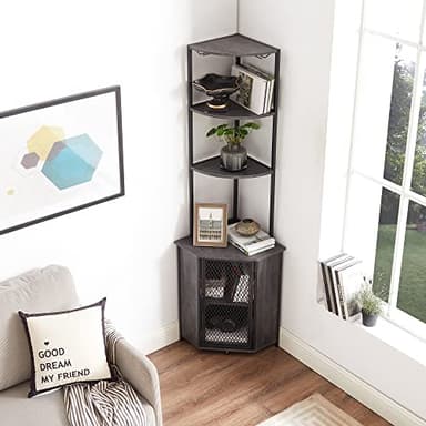 VECELO Corner Cabinet, Tall Storage Shelf, Bookshelf Display Shelves Rack for Living Room, Kitchen, Balcony, Small Space - Image 7