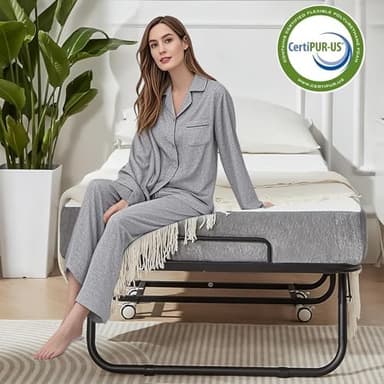 75" x 38" Folding Bed with Mattress for Adults, Portable Rollaway Single Beds with Memory Foam Mattress & Super Strong Frame, Convenient Foldable Roll Away Bed for Storage - Image 5