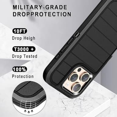 Paprose for iPhone 16 Pro Max Case Heavy Duty 3-Layer[Shockproof][Dropproof][Dust-Proof] Military Grade Rugged Full Body Protection Cover Case for Apple iPhone 16 Pro Max 5G 6.9 inch,Black - Image 3