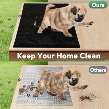 Dog Door Mat for Muddy Paws, Pet Rug Chenille Absorbent Outdoor Doormat 36"x 24", Non Slip Heavy Indoor Doormat Soft Front Inside Doormats for Entryway, Mud Paws, Patio,Dog Paw Black - Image 3