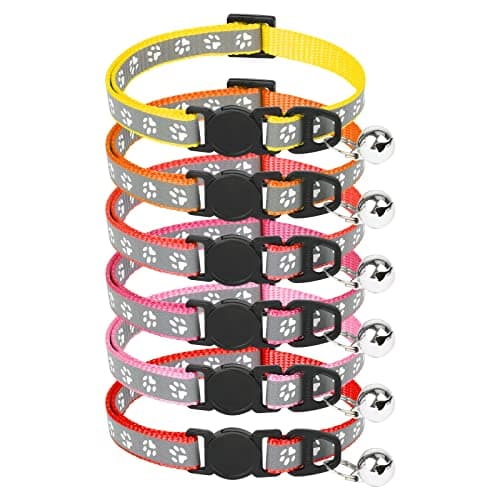 Reflective Cat Collars-Breakaway Cat Collars with Bell - Adjustable Collars for Girl Boy Indoor Small Pet - 6 Pack - Image 1